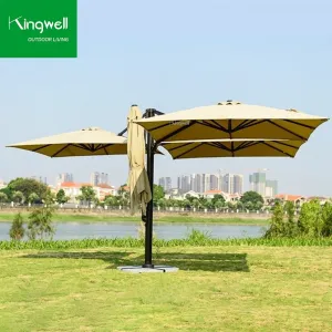 Aluminum Parasol Sunshade Large Garden Umbrella Steel Base Outdoor Cafe Patio Beach Restaurant Hotels Dining Park Courtyard