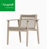 Balcony Outdoor Dining Furniture Teak Wood Dining Chairs Patio Rope Woven Solid Wooden Bistro Chair for Restaurant
