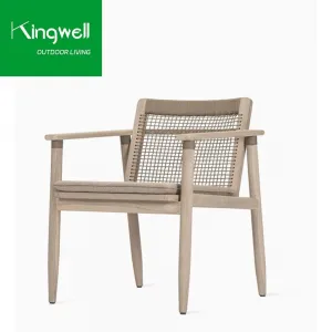Balcony Outdoor Dining Furniture Teak Wood Dining Chairs Patio Rope Woven Solid Wooden Bistro Chair for Restaurant