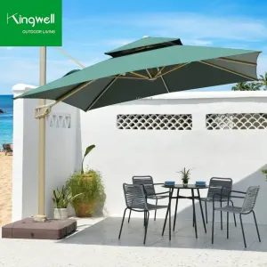 Beach Hotel Dining Use 3m Foldable Waterproof Aluminum Furniture Patio Outdoor Sunshade Led Light Umbrella Plastic Base