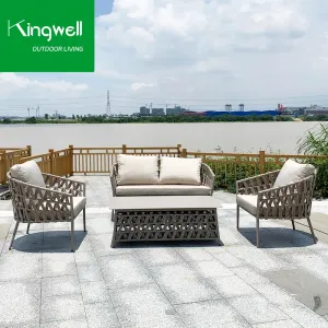 Best Quality Modern Outdoor Garden Aluminum Rope Woven Leisure Waterproof Patio Sofa Set with Cushion for Courtyard Hotel Use