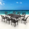 Best Sale 9 Piece Porch Patio Cafe Dining Set Furniture Outdoor Garden Cast Aluminum Oval Table and 8 Seater Chairs for Outside