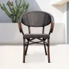 Black French Vintage Stackable Garden Cafe Wicker Furniture Outdoor Patio Restaurant Rattan Aluminum Cafe Bistro Dining Chairs