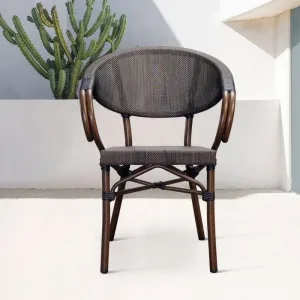 Black French Vintage Stackable Garden Cafe Wicker Furniture Outdoor Patio Restaurant Rattan Aluminum Cafe Bistro Dining Chairs