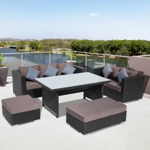 Black Luxury Leisure Outdoor Garden Modular Loveseat Couch Furniture Set Patio Rattan Sectional Seating Sofa with Dining Table