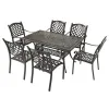 Black Modern Outdoor Garden Umbrella Dining Chair Set Restaurant Cast Aluminum Rectangular Dining Table for 6 with Umbrella Hole