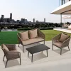 Brown Luxury Comfy Nordic Patio Sectional Conversation Couch Loveseat Furniture Outdoor Rope Aluminum Garden String Sofa Sets