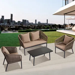 Brown Luxury Comfy Nordic Patio Sectional Conversation Couch Loveseat Furniture Outdoor Rope Aluminum Garden String Sofa Sets