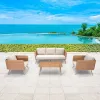 Brown Modern Patio Modular Wicker Aluminum 3 Seater Furniture Outdoor Garden Villa Rattan 4 Piece Conversation Sofa Set on Sale