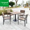 Cafe Furniture Dining Set Outdoor Restaurant Aluminum Dining Table Set Plastic Wood Top Garden 4 Chairs Sets for Hotel