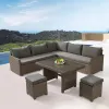 Comfort Garden Wicker Aluminum Lounge Couch Furniture Set Outdoor Patio Rattan Sectional Sofa Dining Set Corner Box with Table