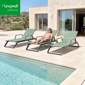 Commercial Grade Aluminum Portable Sun Lounger with Adjustable Backrest and Stackable Design for Hotel Poolside Patio