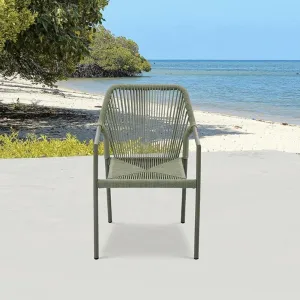 Commercial Modern Terrace Garden Cafe Aluminum Armchairs Furniture Outdoor Patio Restaurant Woven Green Rope Dining Seat Chairs