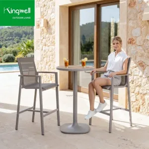 Commercial Outdoor Dining Bar Hight Table and Chairs Aluminum Portable Bar Stools for Hotel Restaurant Cafe