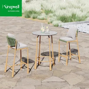 Commercial Quality Modern Water Resistant Rope Woven Aluminum Frame Bar Stools for Outdoor Restaurant Hotel Dining Bar Set Use