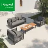 Contemporary Outdoor Furniture Leisure Sofa Sets Waterproof Metal Chaise Lounge Set Aluminum Garden Sofa with Coffee Table