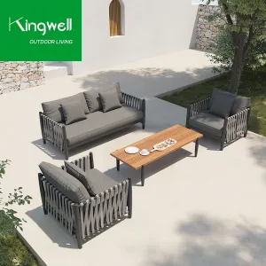 Contemporary Outdoor Furniture Leisure Sofa Sets Waterproof Metal Chaise Lounge Set Aluminum Garden Sofa with Coffee Table