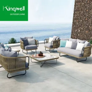 Customized Luxury Metal Patio Outdoor Rope Garden Furniture Modern Service Door Furniture Lounge Sofa Hotels Parks Apartments