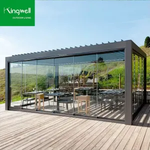 DIY Kingwell Aluminum Bioclimatic Motorized Retractable Louvered Roof Pergola Powder Coated Finish Outdoor Outdoor Furniture