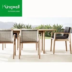 Direct Factory Outdoor Garden Solid Wood Furniture Modern Design Teak Wood Patio Table Chair Set for Restaurant Balcony Dining