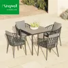 Durable Aluminum Frame Dining Table Chair Set Water-resistant Cushions Minimalist Metal Design for 4-Person Outdoor Use