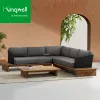 2024 European Luxury Outdoor Rattan Furniture Set Patio Teak Wood L Shape Sofa Garden Modern Design Sectional Corner Sofas Sets