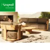 Factory Hot Sale Luxury Hotel Outdoor Teak Patio Furniture Sectional Solid Wood Modular Garden Sofa Set