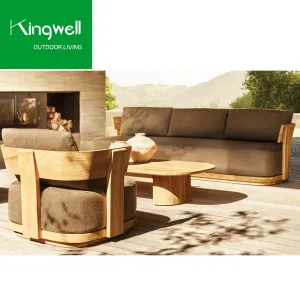 Factory Hot Sale Luxury Hotel Outdoor Teak Patio Furniture Sectional Solid Wood Modular Garden Sofa Set