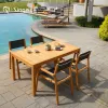 Factory Kingwell Modern Teak Wood Coffee Dining Table Set for Hotel Garden Outdoor Wooden Table and Chairs for Restaurant Villa