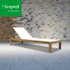 Factory Price Wholesale Outdoor Furniture Teak Wood and Fabric Structure Chair Hotel Garden Patio Sunbed Pool Wood Lounge