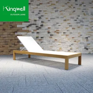 Factory Price Wholesale Outdoor Furniture Teak Wood and Fabric Structure Chair Hotel Garden Patio Sunbed Pool Wood Lounge