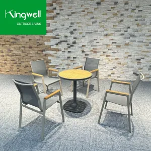 Factory Wholesale Modern Solid Wood Outdoor Garden Patio Furniture Dining Set with 4 Stackable Chairs and 1 Table for Sale