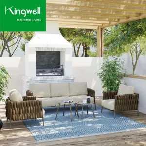 Foshan Luxury Hotel Home Outdoor Garden Sofa Sets UV Resistant Aluminum Frame Rope Woven Modern Style for Living Room Entry