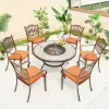 French Garden Restaurant Picnic Round BBQ Grill Table Charcoal 6 Person Chair Outdoor Patio Dining Room Casting Aluminum Set