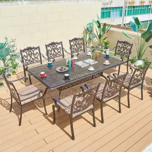 French Modern Durable Garden Backyard Long Table Chairs Furniture Outdoor Patio Dining Room Cast Aluminum Dining Set 8 Seater