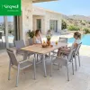 Garden Furniture Weather Resistant Aluminum Outdoor Dining Table and Stackable Textlin Chairs Set