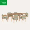 Garden Restaurant Solid Wood Teak Outdoor Dining Table Rope Woven Chairs Set with 4 Seats Portable for Park Hotel Villa Use