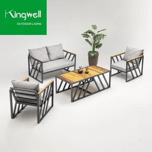 Garden Sofa Aluminum Outdoor Modern Sofa Set Garden Sets Lounge Outdoor Patio Furniture Sofas with Teak Wood on Top