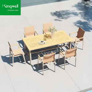 High-End Commercial Outdoor Modern Design Aluminum Frame Dining Table Stackable Chairs for Bistro Comfortable Outdoor Furniture