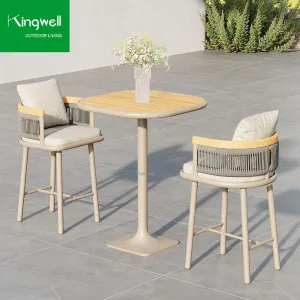 High End Contemporary Design Outdoor Bar Dining Furniture Aluminum Rope Table Stools UV Resistant Waterproof for Villas Hotels
