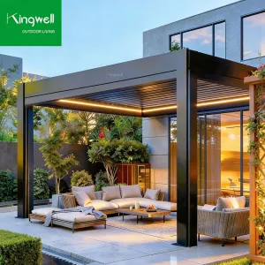 Kingwell Modern Outdoor Aluminum Pergola Waterproof Eco-Friendly Louver Roof System Garden Canopy Gazebo Outdoor