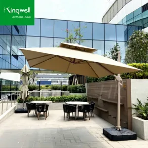 3M Modern Aluminum Outdoor Patio Umbrella with LED Lighting Garden Parasol for Hotel Park Courtyard Use