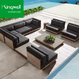 High-end Durable Modern Hotel Furniture Outdoor Teak Sectional Sofa Set All Weather L Shape Apartment Garden Courtyard Park