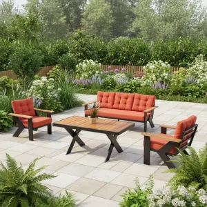 Hot Sale Simple Design High End Factory Custom Outdoor Garden Furniture 5 Seater Aluminum Patio Sofa Set for Patio Hotel