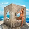 Hotel Hot Sale Aluminium Rattan Wicker Sun Lounger Outdoor Daybed Canopy for Swimming Pool Leisure Cabana Living Room Hospital
