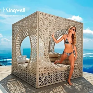 Hotel Hot Sale Aluminium Rattan Wicker Sun Lounger Outdoor Daybed Canopy for Swimming Pool Leisure Cabana Living Room Hospital