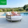 Hotel Patio Outdoor Furniture Aluminum Round Daybed Double Seat Waterproof Sunbed with Quick Dry Cushion