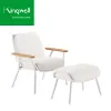 Hotel Rope Chair Outside Balcony Chairs Villa Aluminum Lounge Outdoor Chairs with Teak Armrest Ottoman