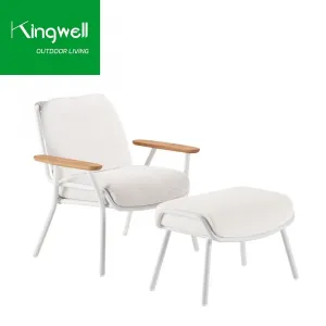 Hotel Rope Chair Outside Balcony Chairs Villa Aluminum Lounge Outdoor Chairs with Teak Armrest Ottoman