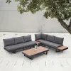 Hotel Use Removable Lazy L Shape Garden Lounge Couches Seating Furniture Outdoor Patio Wood Aluminum Sectional Corner Sofa Set